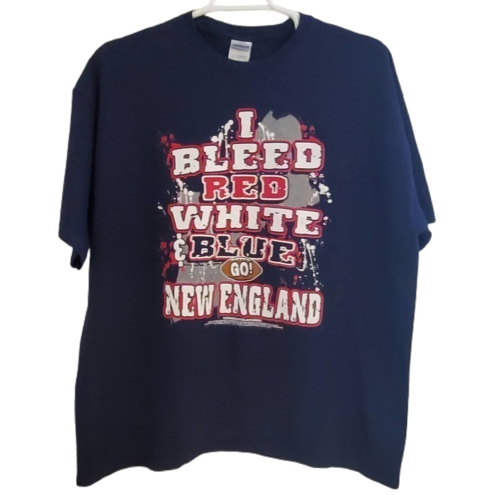 Go New England Tee Shirt Navy Blue Men's Size 2XL‎ "I Bleed Red White Blue"
